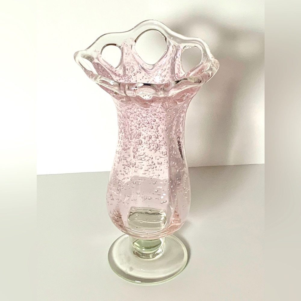 Pink Handblown Scalloped Art Glass Vase